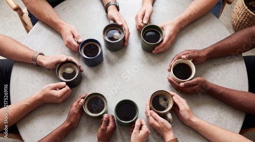Group of Hands Holding Coffee Cups for Team Break Concept