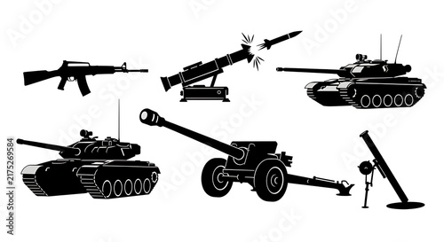 Military weapons and vehicles set illustration
