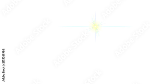 A bright light yellow star burst effect with thin radiating beams of light isolated on a transparent background, for projects