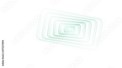 Abstract green and white rectangular tunnel effect with concentric lines creating a deep perspective on a plain black background