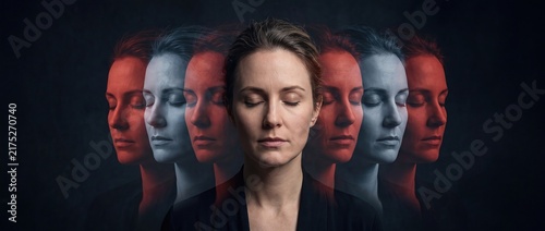 Abstract Female Portrait with Emotional Duality and Motion Effect