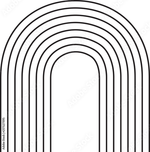 Minimalist black and white outline of concentric arches, geometric rainbow shape also transparent background