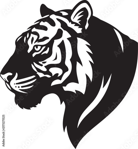 Tiger Face Silhouette Fierce Wild Cat Wildlife Black Vector Illustration