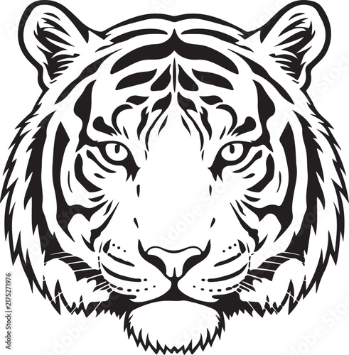 Tiger Face Silhouette Fierce Wild Cat Wildlife Black Vector Illustration