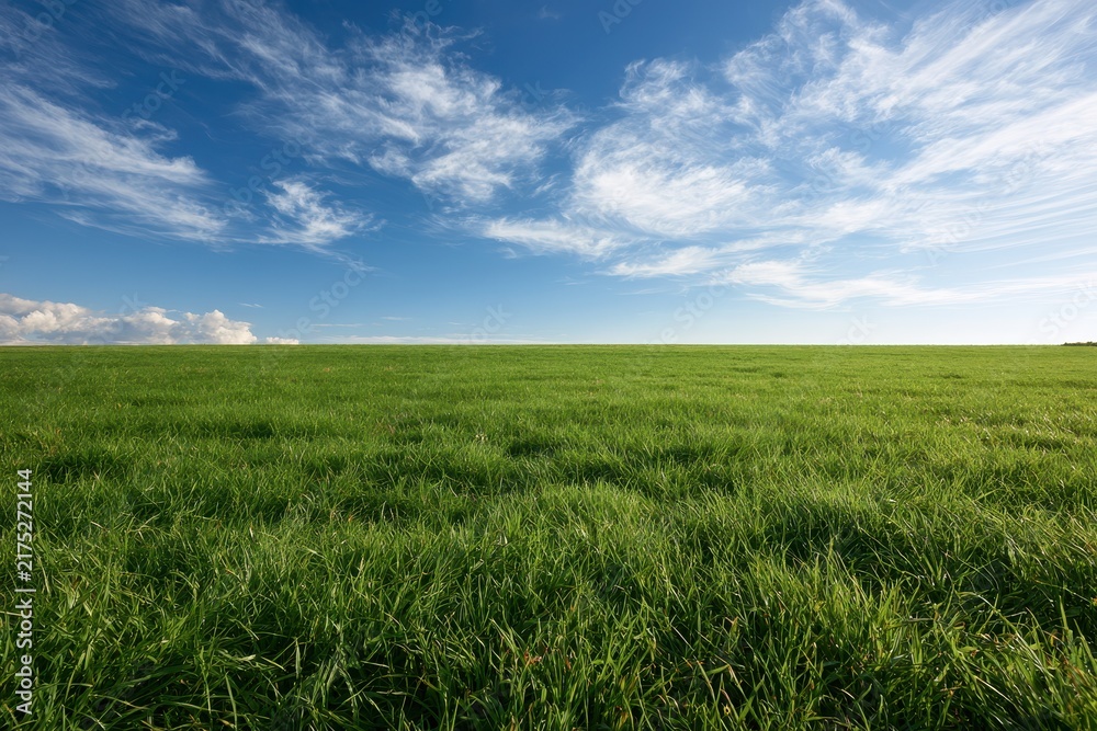Obraz premium Fresh green turf under a pristine sky; tranquil outdoor scene