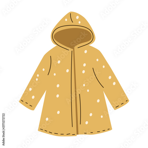 Hand Drawn Yellow Hooded Raincoat Illustration, Waterproof Autumn Rain Jacket and Rainy Weather Clothing Isolated on White Background