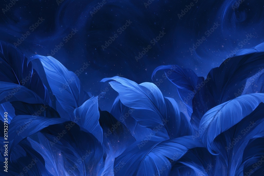 Obraz premium Dreamlike tropical foliage with a cosmic background for elegant wall art