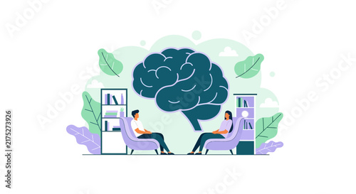 Mental Health Therapy Session Illustration with Human Brain Concept