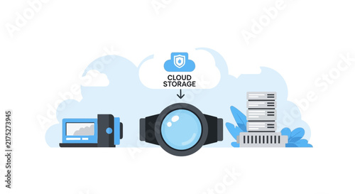 Secure Cloud Storage Concept for Video Surveillance and Data Backup Illustration
