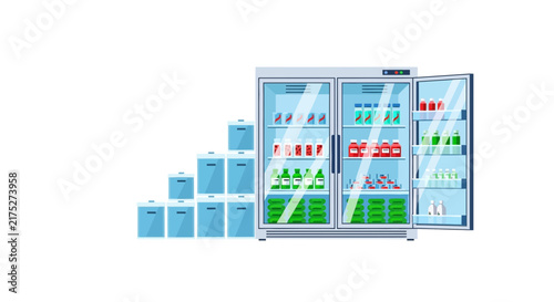 Professional Laboratory Refrigerator with Medical Vaccines, Vials and Storage Boxes Vector Illustration