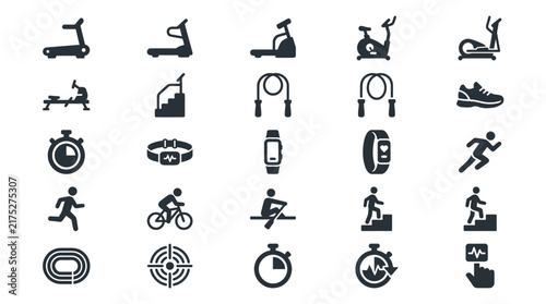 Cardio and endurance training icons for fitness tracking and athletic exercise monitoring apps