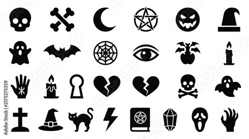 Mystical and occult symbol icons for halloween themes and supernatural graphic design projects