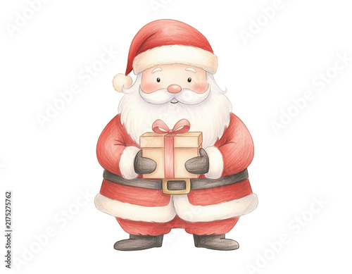 プレゼントを持つかわいいサンタクロースの手描きクリスマスイラスト