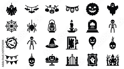 Spooky halloween decoration and banner silhouette icons for event graphic design