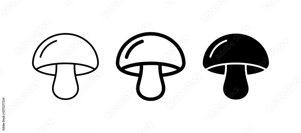 Fototapeta premium Mushroom Icons: Simple Line Art and Silhouette Vector Graphics for Food and Nature Themes
