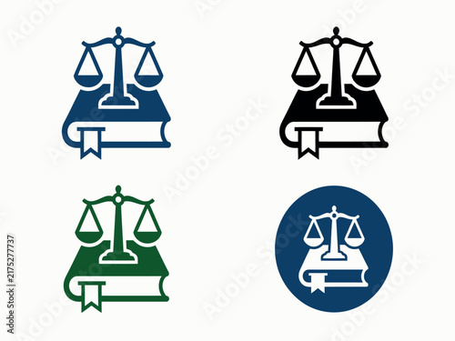 Photography Scales of justice icon set displays legal symbolism with a scroll and balanced p