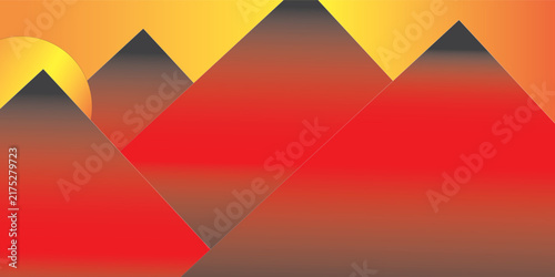 Sunset Mountains Geometric Vector Illustration with Golden Sun