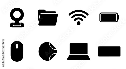 Modern Technology Icons Set, Digital Interface Symbols, Web Connectivity & Computer Hardware Graphics, Vector Collection