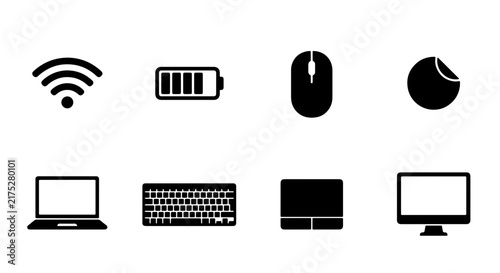 Modern Technology Icons Set, Minimalist Computer Gadgets and Connectivity Symbols, Vector Graphics for Digital Concepts and UI Design