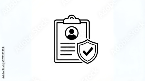 Clipboard with profile icon and security shield checkmark