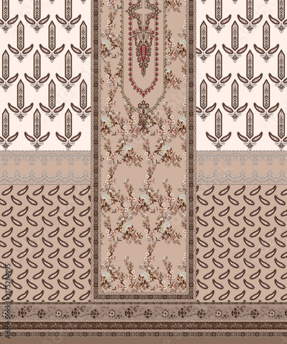 Obraz na płótnie Digital textile design pakistani kurti front ,back ,sleeves an dupatta Design