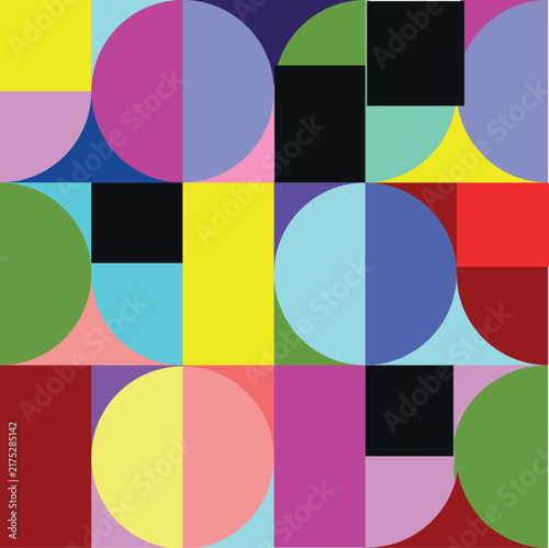 Foto Colorful geometric seamless pattern background with cool pastel retro Bauhaus ab