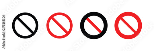 Red and black prohibition signs or no symbol icons for restricted access .