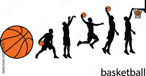 Bild auf Leinwand Evolution of basketball player motion sequence from dribbling to jump shot and p