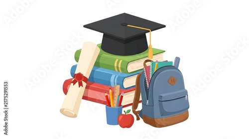 Back to School Science Education Illustration with Microscope, Test Tubes, Flask and Notebook