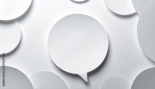 minimalist blank white circular speech bubble, clean modern paper texture, simple graphic composition