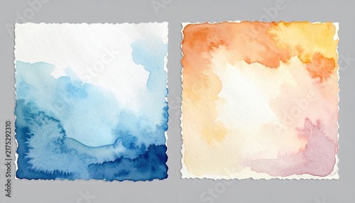 Blank square watercolor paper with natural deckled edges isolated on transparent background
