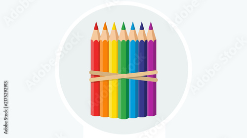 Set of Colorful Pencils Bound Together with Rubber Bands, Flat Illustration
