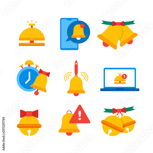 Flat Bell Icon Set for Notification and Alarm
