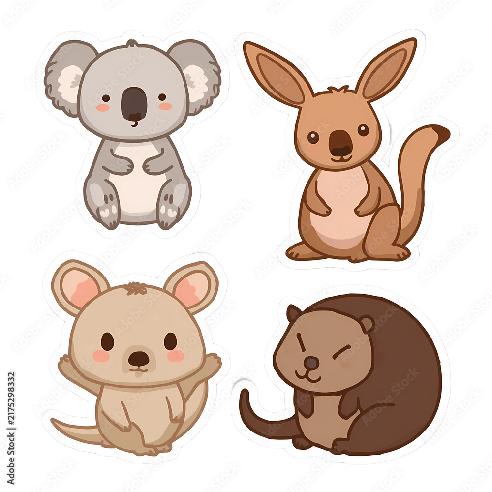 Fototapeta premium Cute Australian animals sticker set, adorable creatures