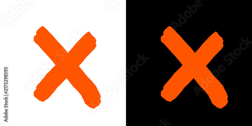 Orange brush stroke cross sign symbol featuring textured painted mark for creative UI designs or interface element overlays.
