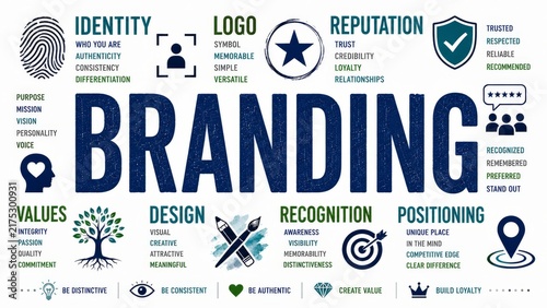 Branding Word Cloud with Brand Identity, Reputation, Recognition, Positioning and Values