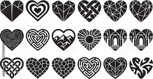Geometric Decorative Heart Solid Icon Collection