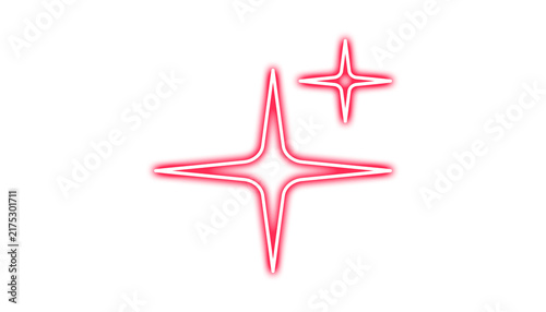 Red Glowing Neon Sparkle Four Pointed Star Shapes Isolated on Transparent Background