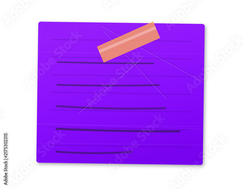 Purple square sticky note with lines and orange tape as a design element for organization and tasks.