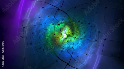 Animation of a multicolored spiral fractal with reflections