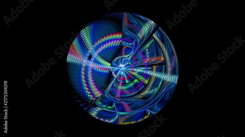 Abstract animation of a multicolored fractal sphere against a black background