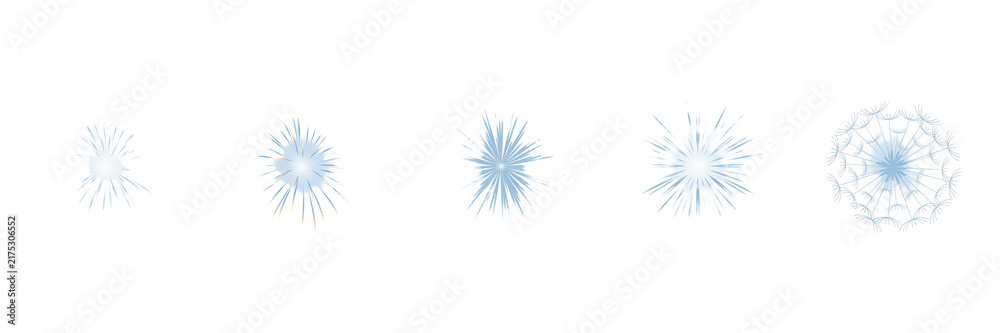 Obraz premium Set of five light blue starburst and snowflake isolated on a transparent background