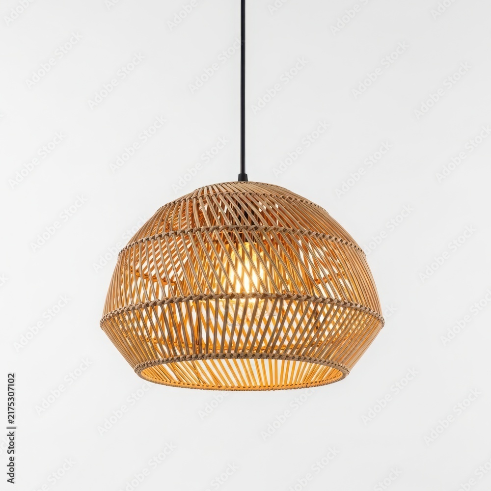Obraz premium Hanging woven coconut shell pendant light isolated on white