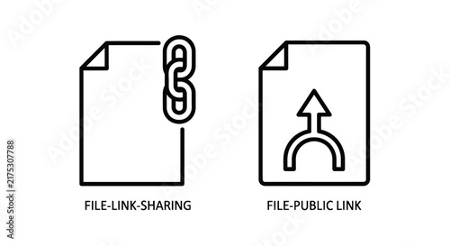 File link sharing and public document upload line vector icons with link icon upload arrow file transfer data sharing cloud sharing network link
