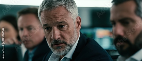 Mature Businessman's Intense Focus in a Modern Office Meeting