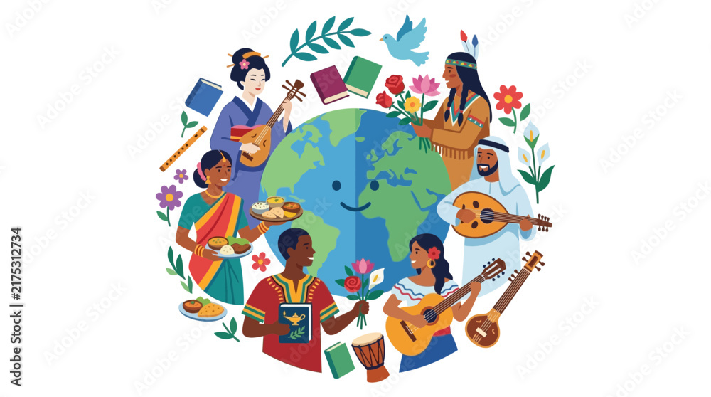 Fototapeta premium Diverse People Celebrating World Culture and Global Unity Illustration