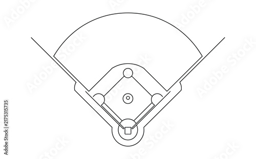 Baseball field home plate icon, minimalist line art sports symbol with diamond bases and curved outfield for stadium and athletic design.