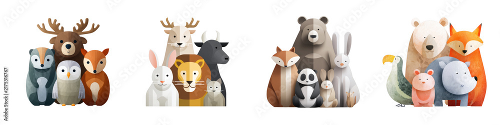 Naklejka premium 3D animals die cut mock up in zoo concept decoration.