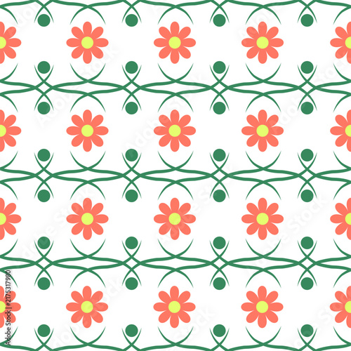 Flowers on horizontal lines seamless pattern
