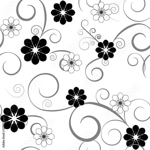 Monochrome abstract flowers seamless pattern